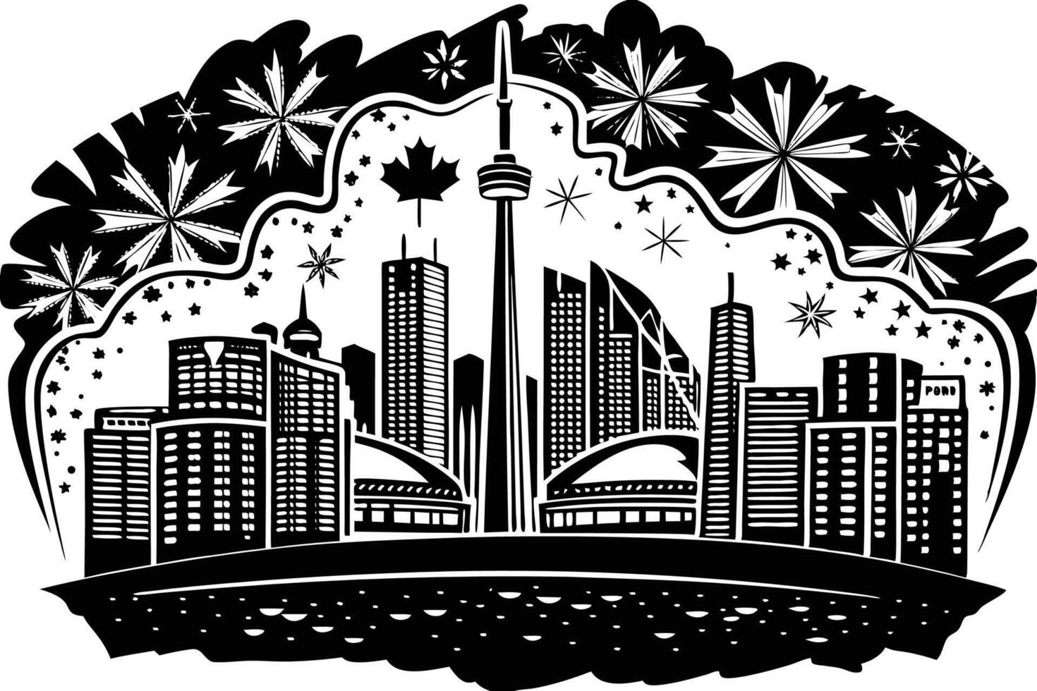 Vibrant urban skyline detailed cityscape illustrating the 1st of July festivities with red highlights emphasizing national pride and city life energy vector