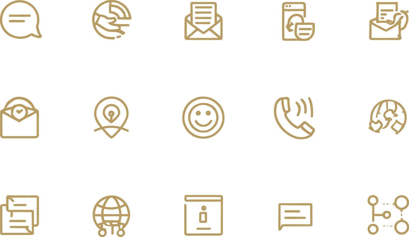 Elegant gold icons illustrating communication email messaging and location services for business vector