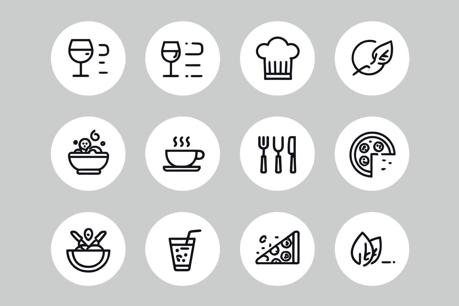 Minimalist restaurant icons and food symbols representing a menu and dining options vector