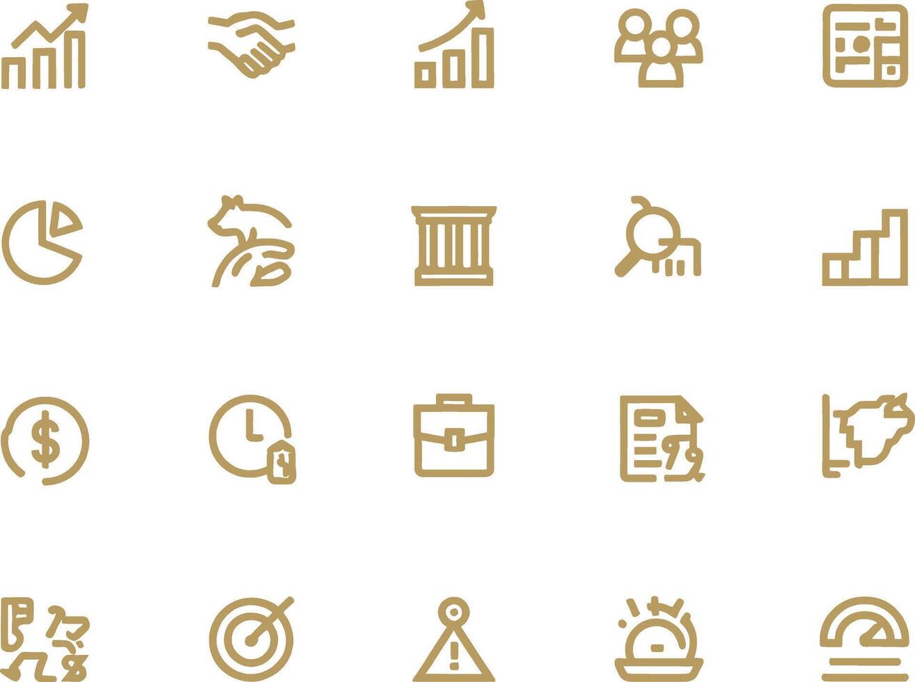 Collection of minimalist financial and business icons representing various concepts and strategies vector