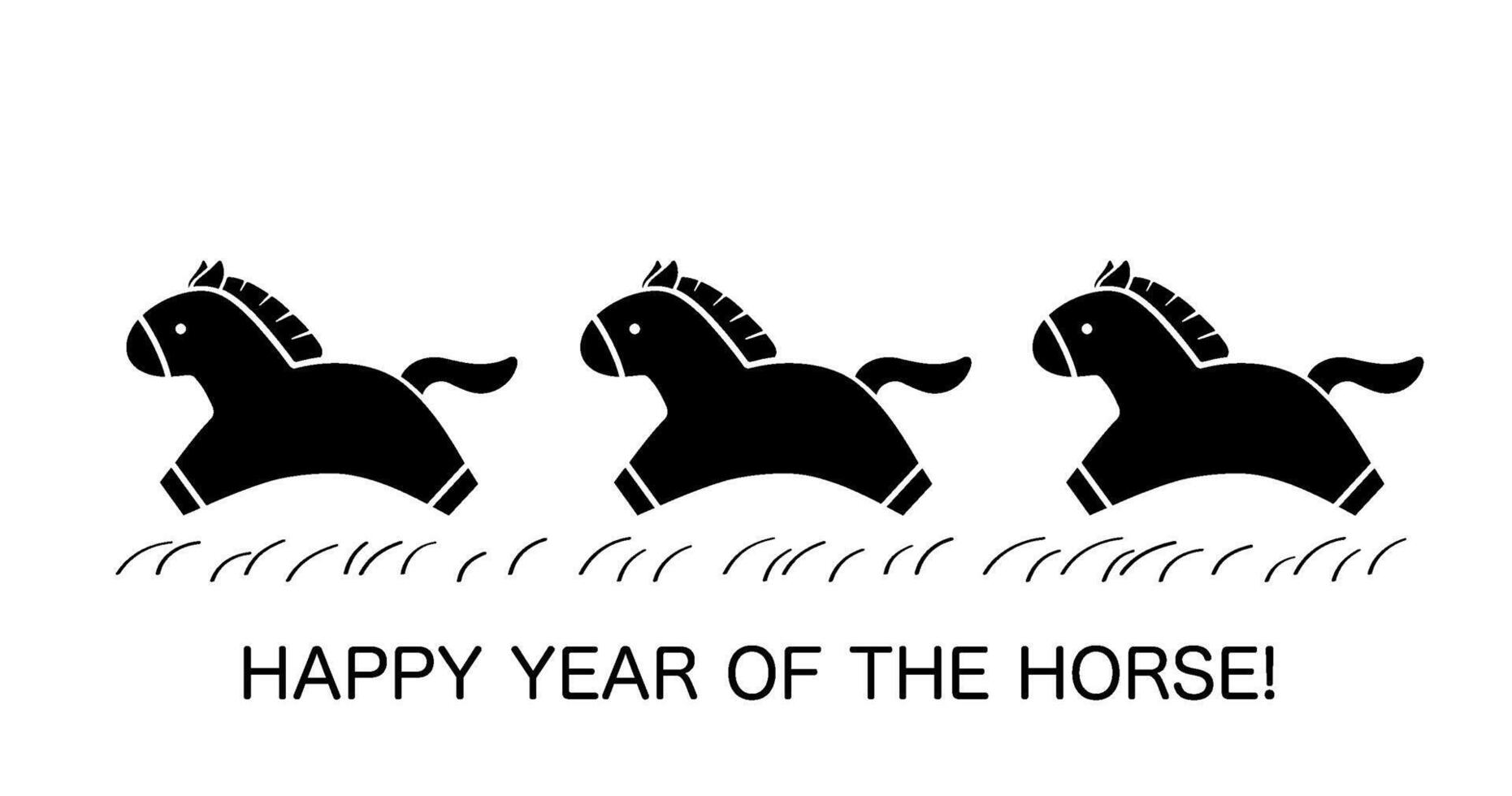 The Year Of The Horse Cute Chinese Zodiac Symbol In Black And White Isolated On A White Background. vector