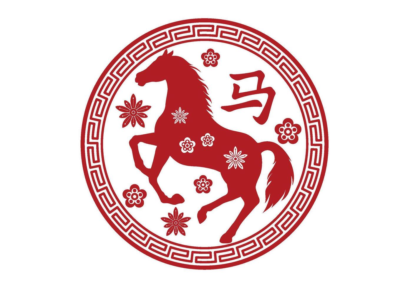 The Year Of The Horse Chinese Zodiac Symbol With A Round Frame. Chinese Letter Translation - The Horse. vector