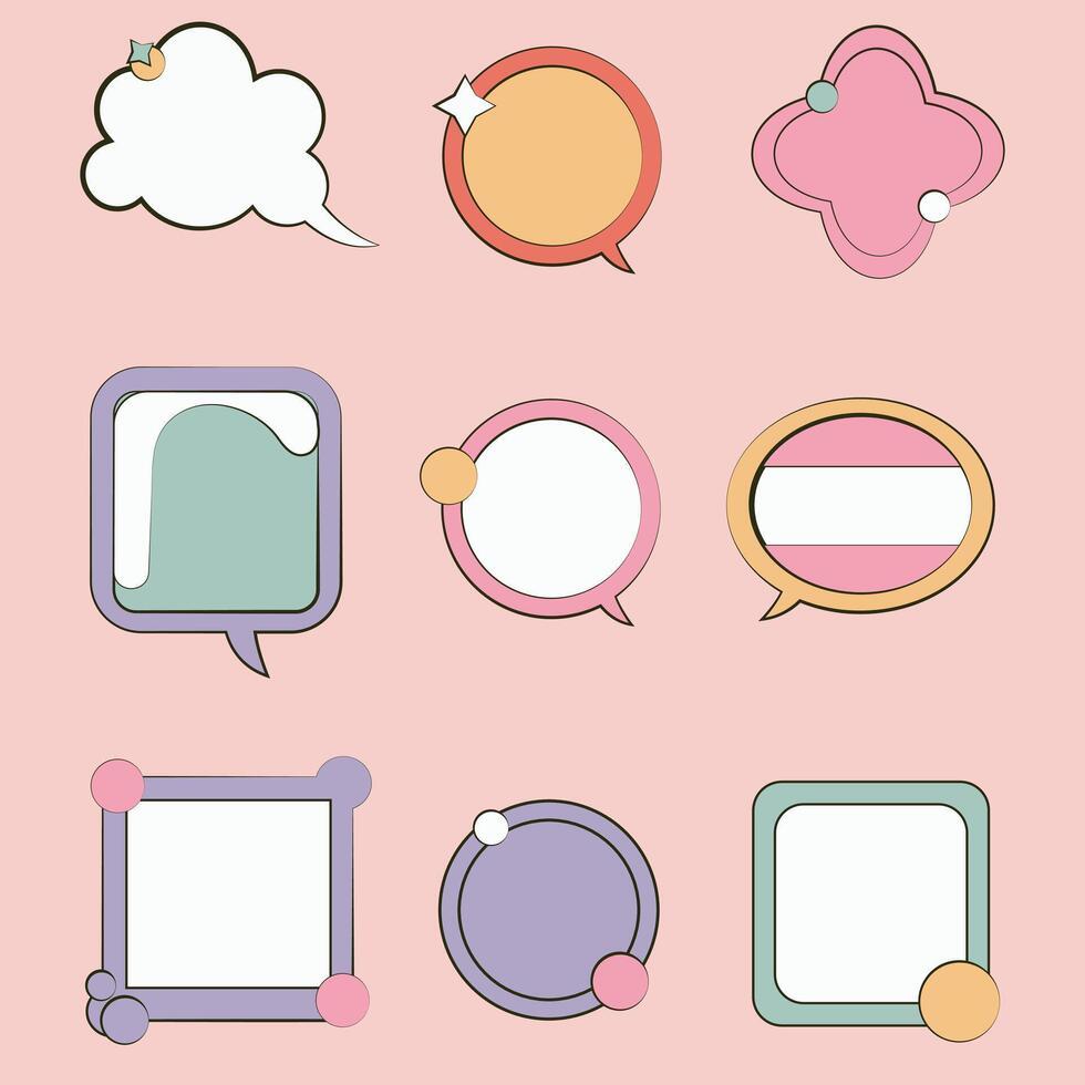 Pastel retro pop frames and elements Set. Empty retro comic style speech bubbles set. vector