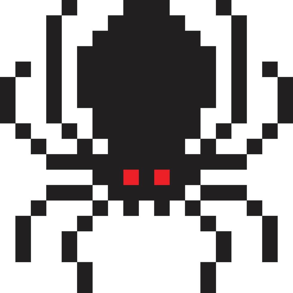 pixel art illustration of black spider vector