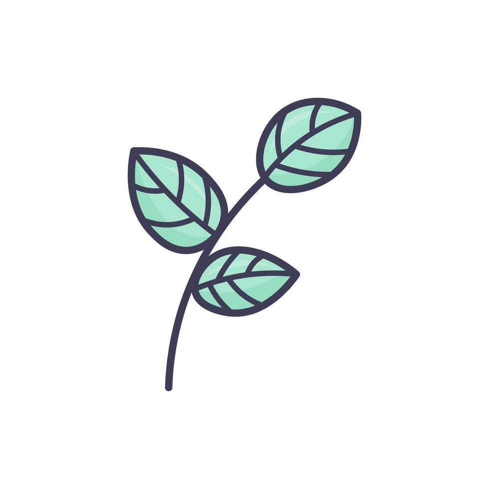 Cute doodle illustration of a green leafy branch, isolated on a white background, perfect for design, decoration, and print projects.Simple illustration vector