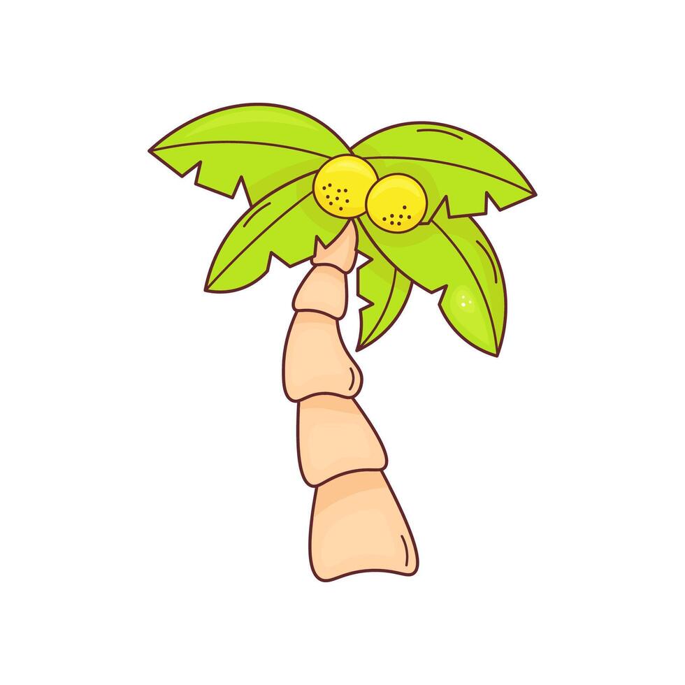 Cute coconut palm in doodle style on white background. Perfect for summer designs, kids prints, tropical themes, stickers. Stock isolated illustration. vector