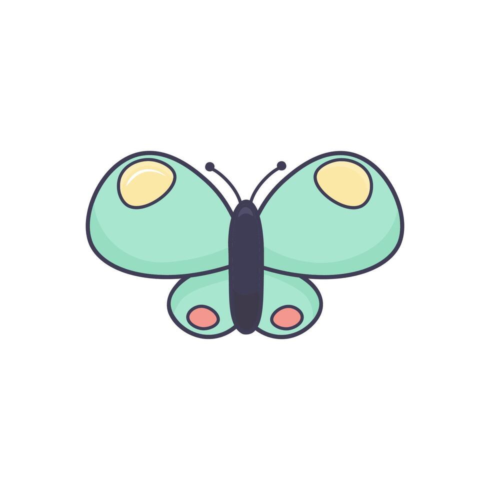 Colorful doodle clipart of butterflies in green color isolated on white background. Perfect for design, decoration, prints, stationery, and scrapbooking projects. vector