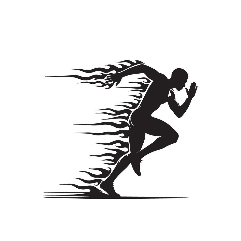A silhouette of a man running with flames vector