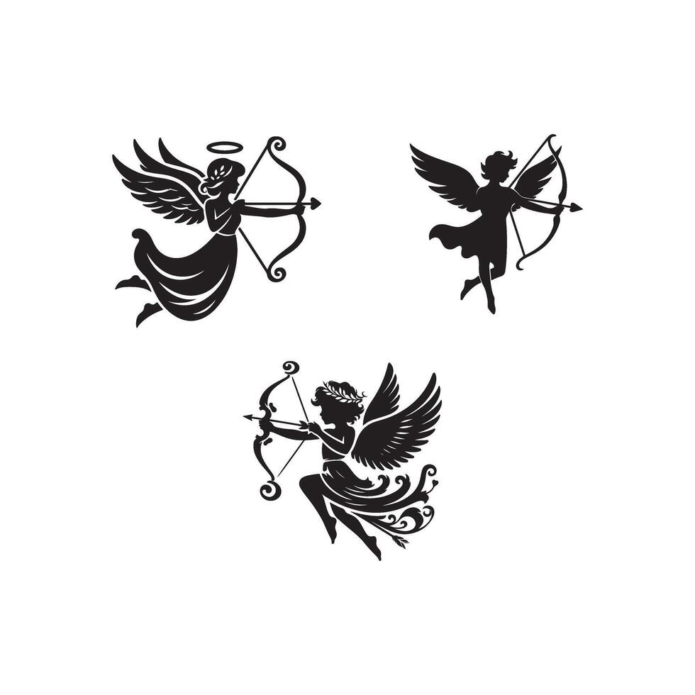 Four angels with bows and arrows on a white background vector