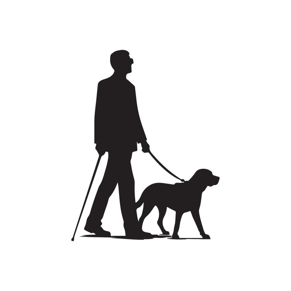 Silhouette of man walking with dog on a white background vector
