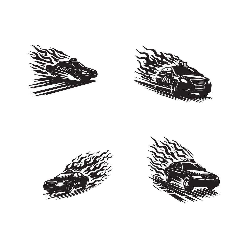 Four different car designs with flames on them vector