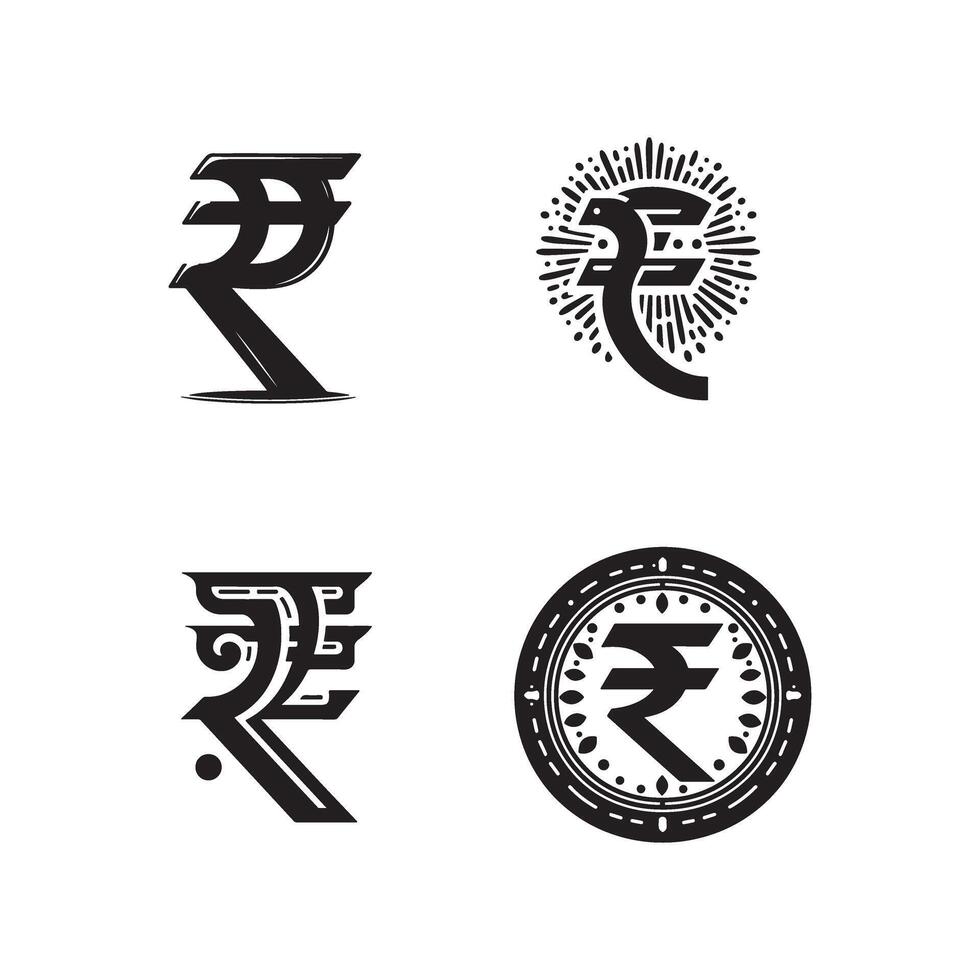 Four different types of rupee symbols vector