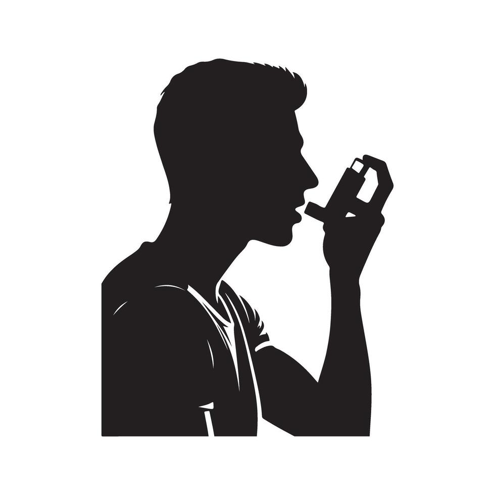Silhouette of a man with a cell phone in his mouth vector