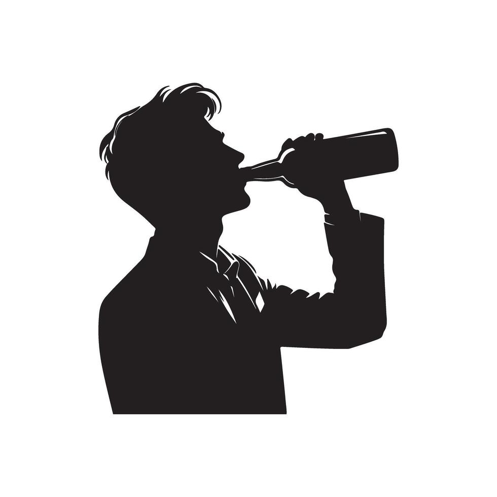 Silhouette of man drinking beer vector