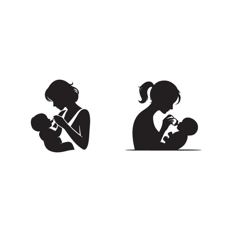 Mother and baby icon set vector