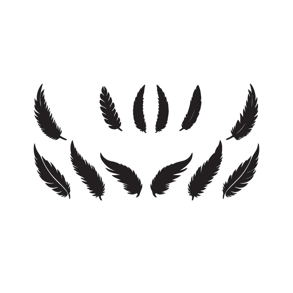 Feather silhouettes isolated on white background vector