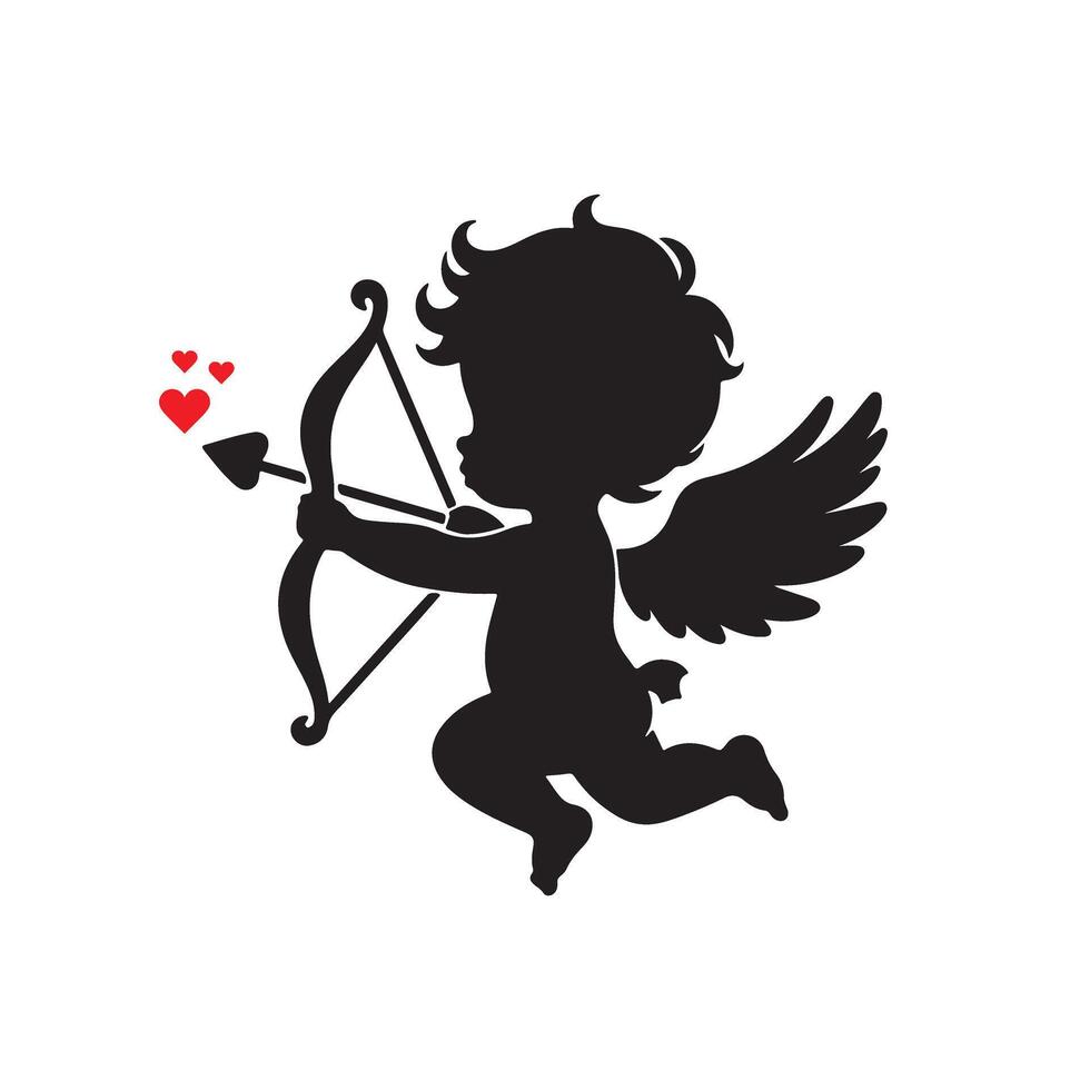 Cupid silhouette with heart and arrow vector