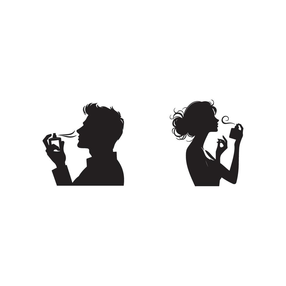 Silhouettes of a man and woman smoking cigarettes vector