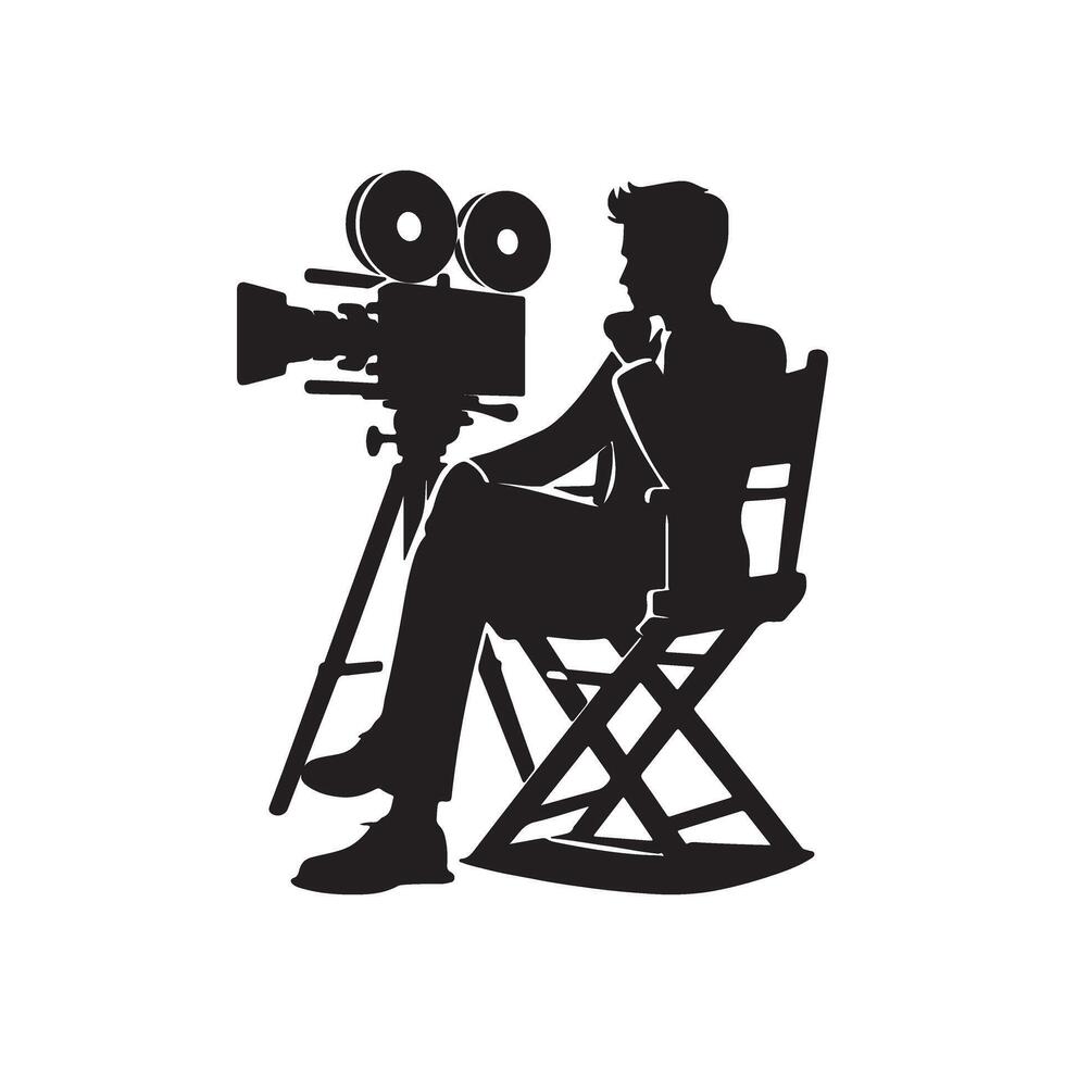 Silhouette of a man sitting in a chair with a camera vector
