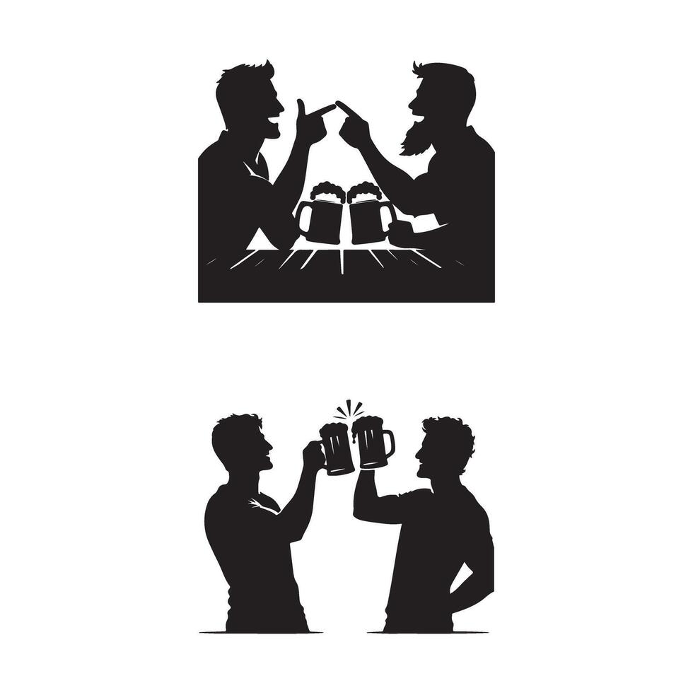 Men drinking beer in silhouette vector