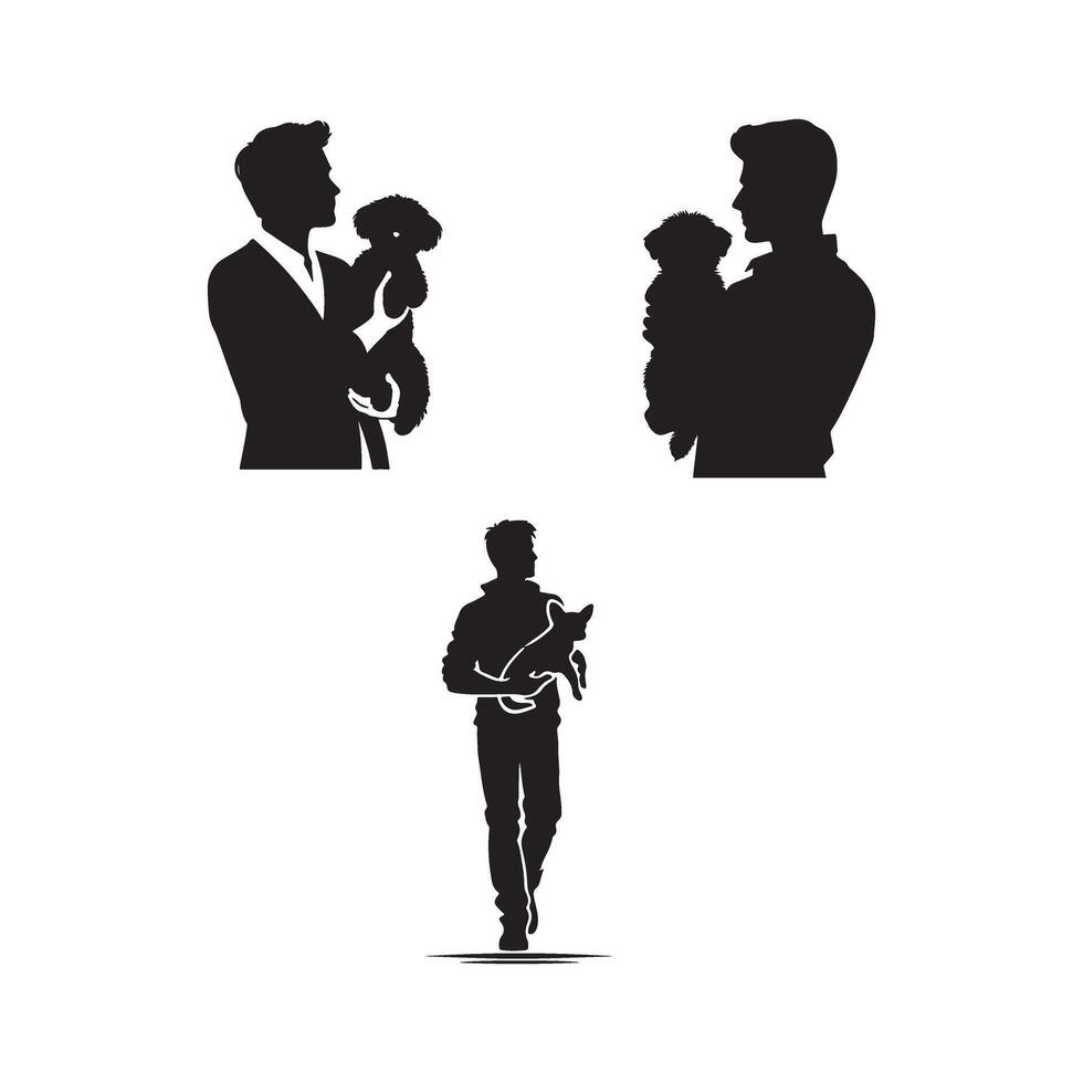 Silhouettes of man and dog with dog vector