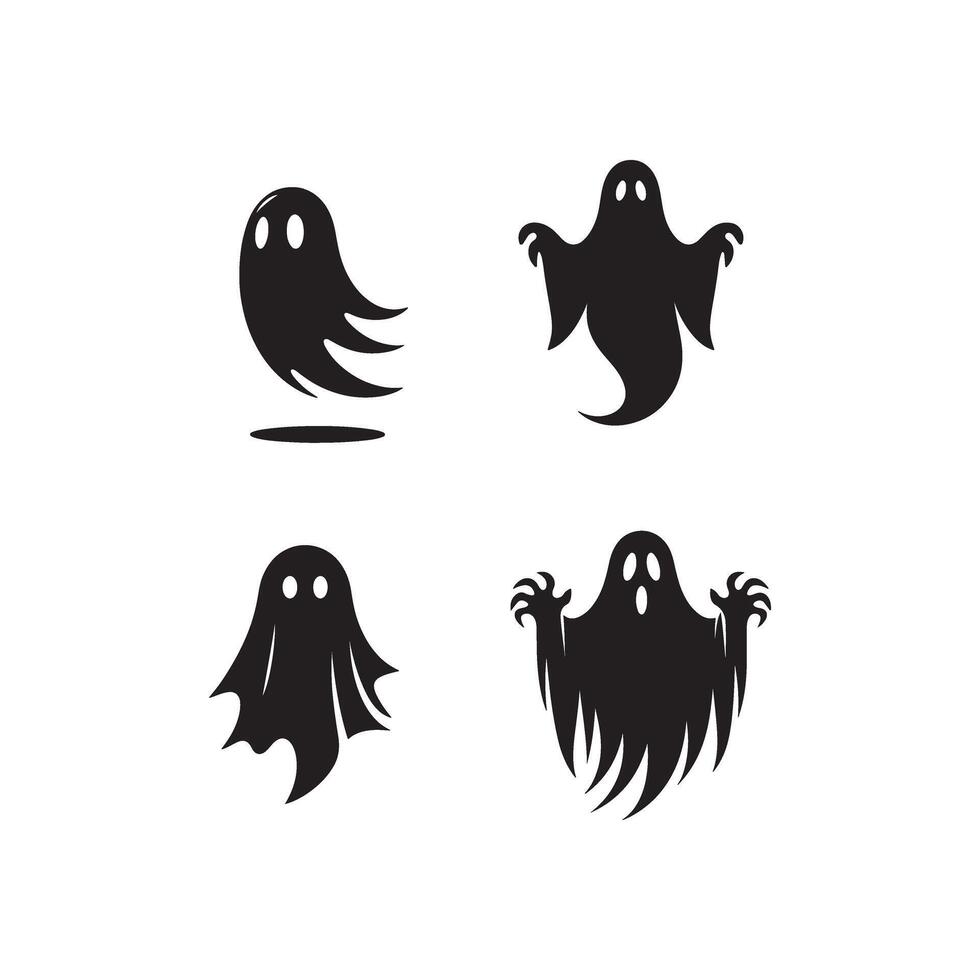 Halloween ghost icon set, black and white illustration vector