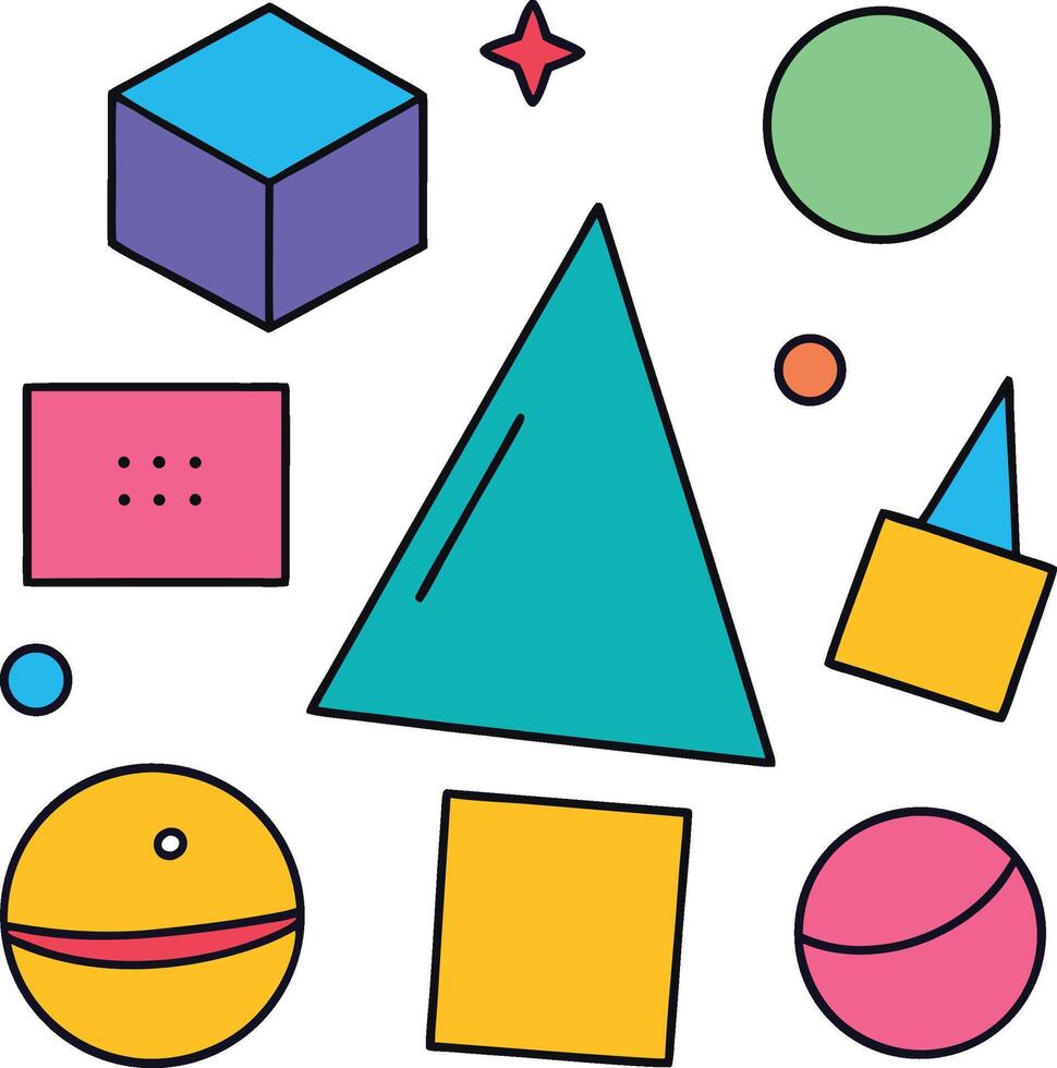 Cartoon Geometry Set Doodle Drawing vector
