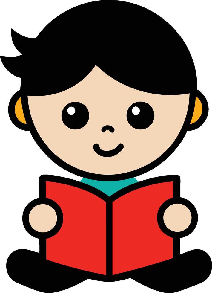 Cartoon Child Reading Doodle Illustration vector