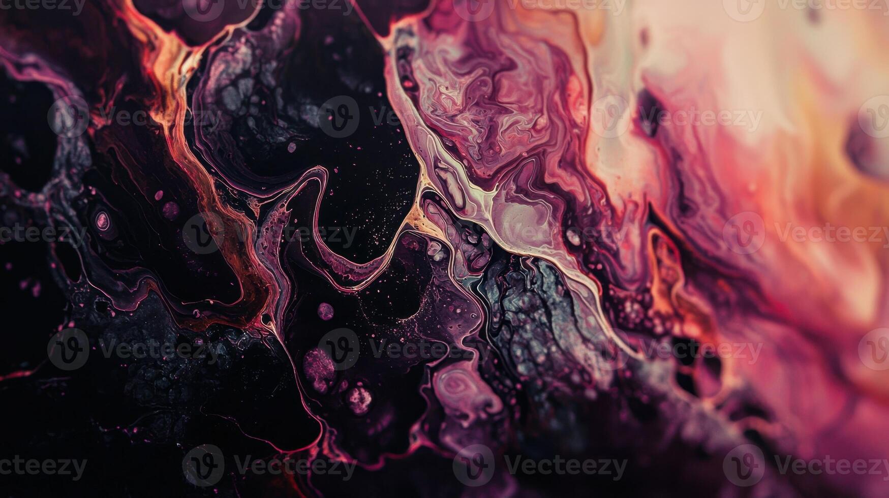 Swirling patterns create a mesmerizing abstract design in vibrant pinks, purples, and deep blacks, evoking a sense of depth and movement. The glossy surface enhances the intricate details photo