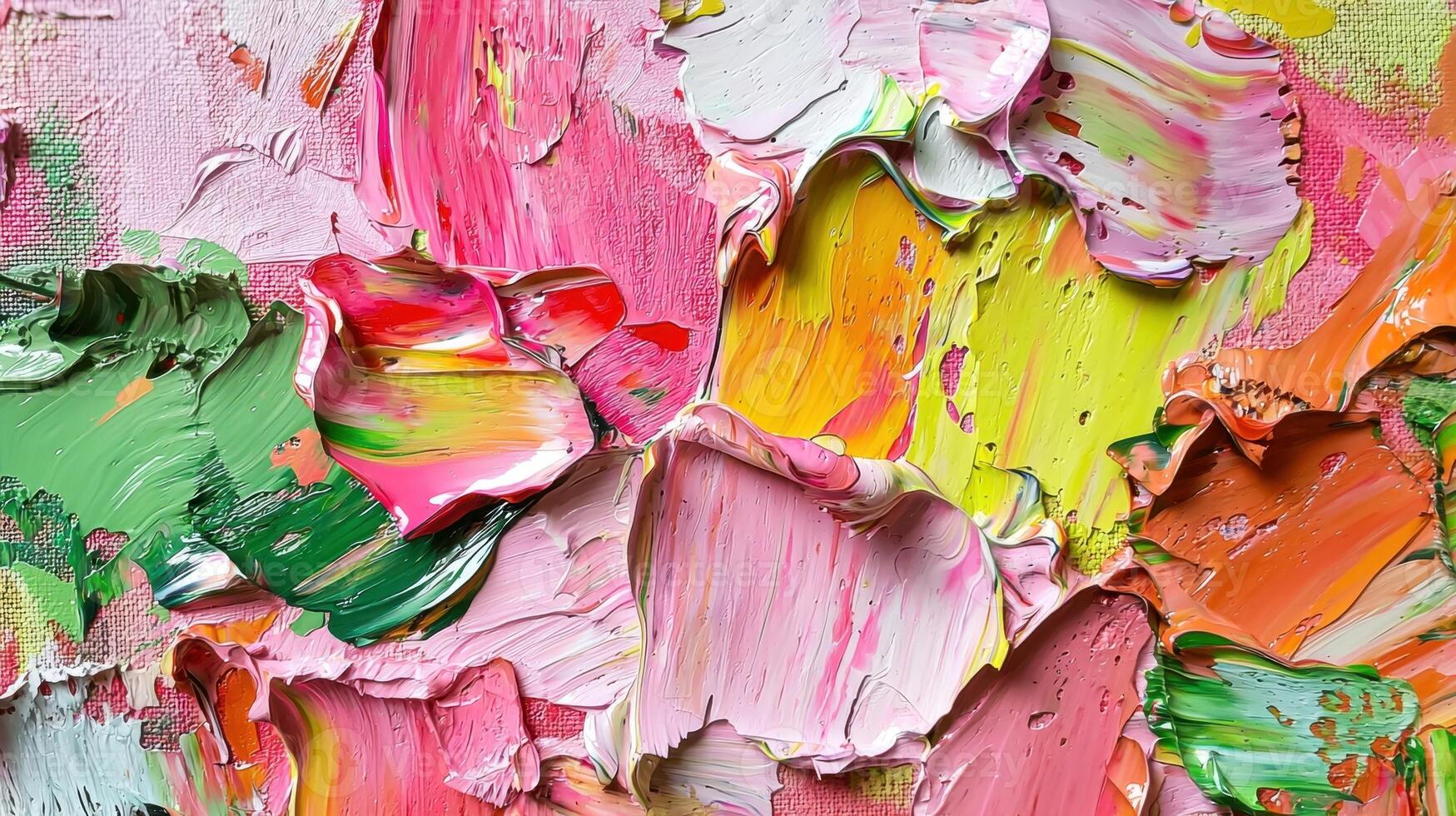 Swirls of vibrant colors and textures showcase an abstract composition, where thick strokes of oil paint blend harmoniously on the canvas, inviting close inspection photo