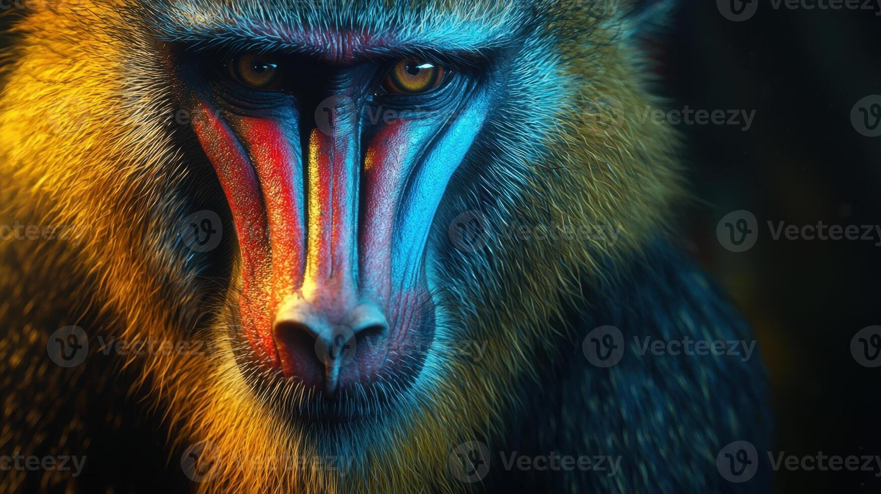 A close up of a monkey with colorful eyes photo