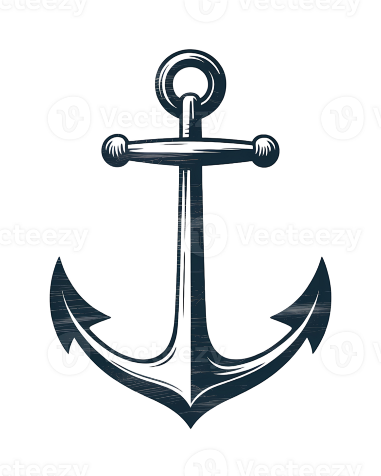 Isolated anchor on a transparent background with a dark blue color and a textured surface design element png