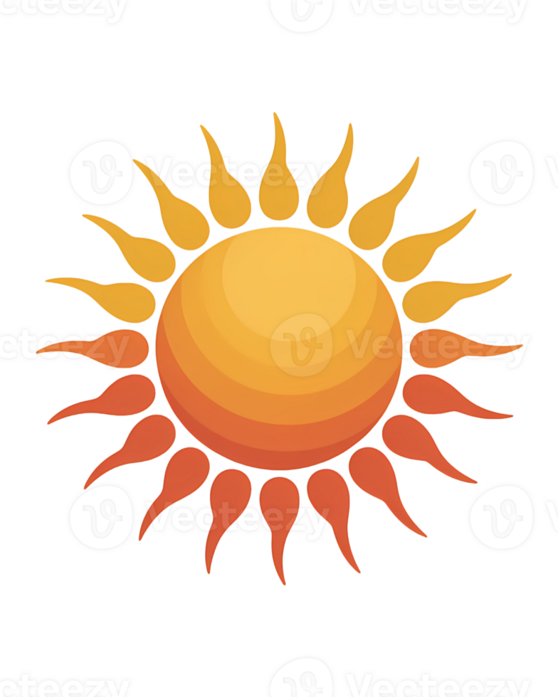 Illustration of a sun with orange and yellow rays on a transparent background design element png