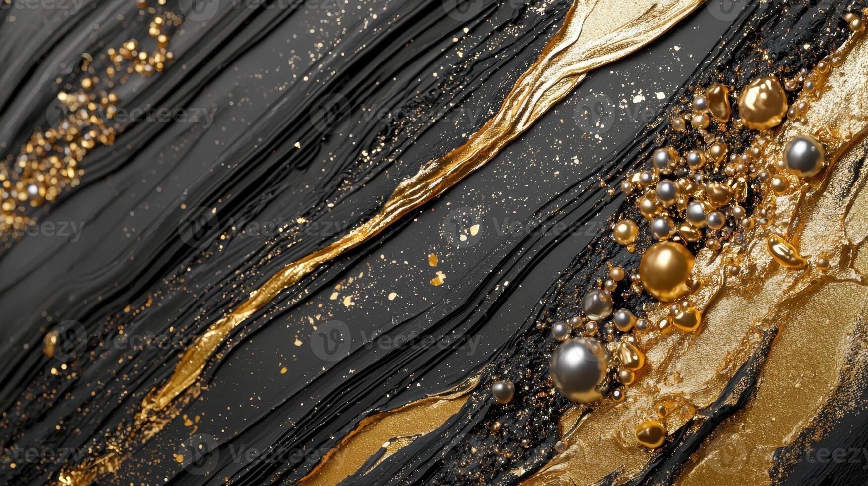 The image is a gold and black abstract painting with gold photo