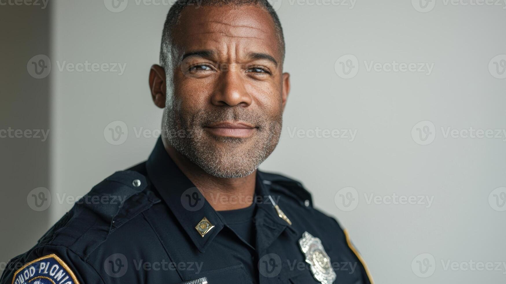 A black police officer in uniform photo