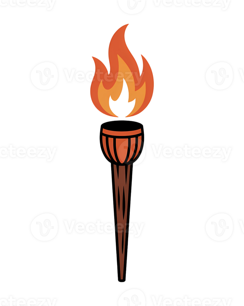 Illustration of a torch with a bright orange flame on a transparent background in format png