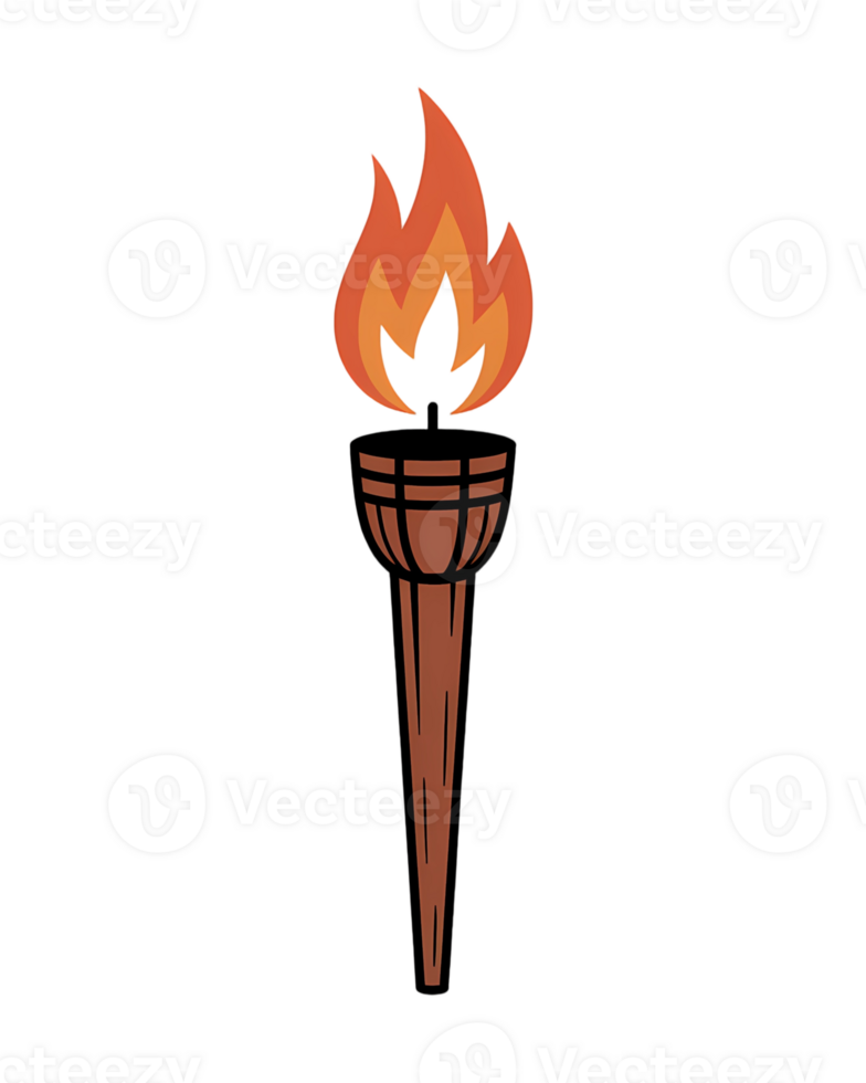 Isolated cartoon torch with bright orange flame on a transparent background illustration png