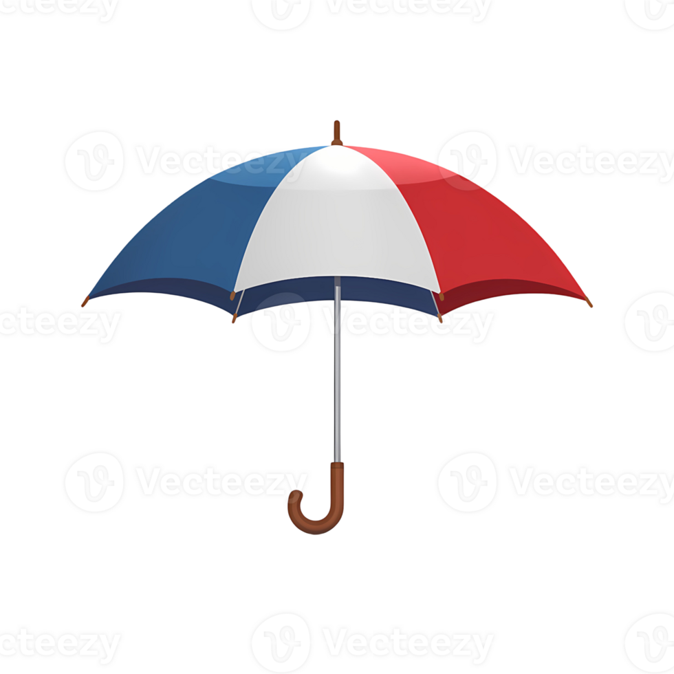 Isolated umbrella with blue white and red color on a transparent background in a studio shot png