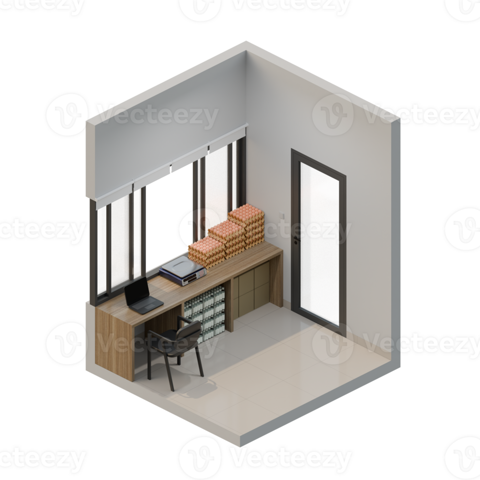 Small Shop Back Left View Isometric 3D Render Illustration png