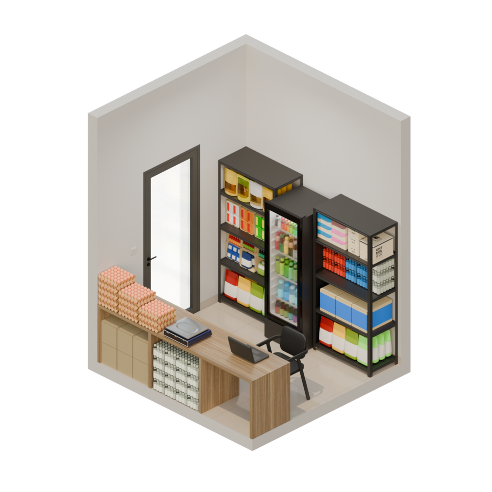 Small Shop Front Right View Isometric 3D Design Element png