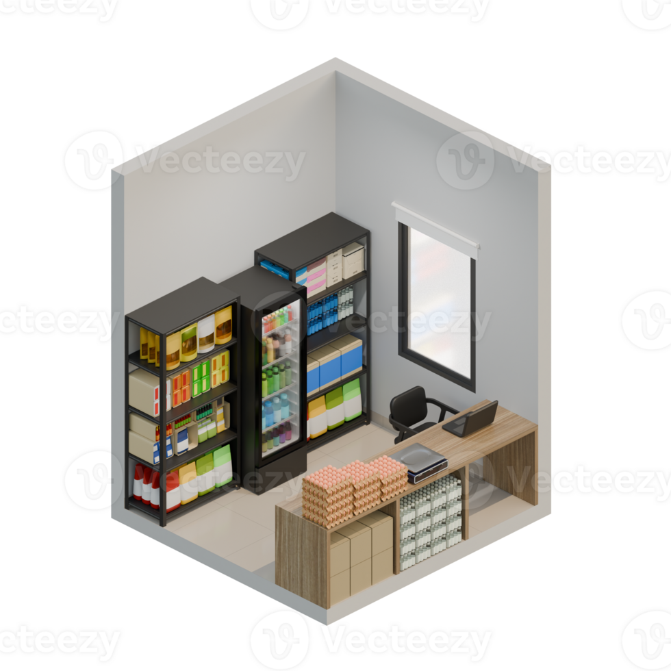 Small Shop Front Left View Isometric 3D Design Element png