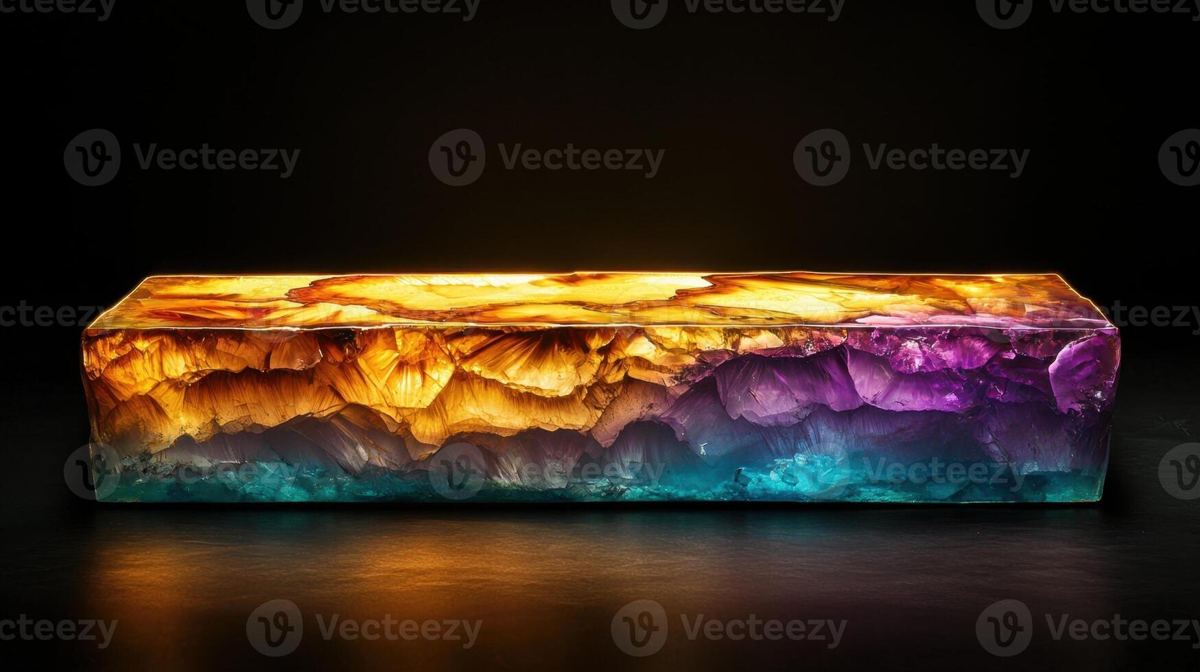 A colorful glass table with a rainbow design photo