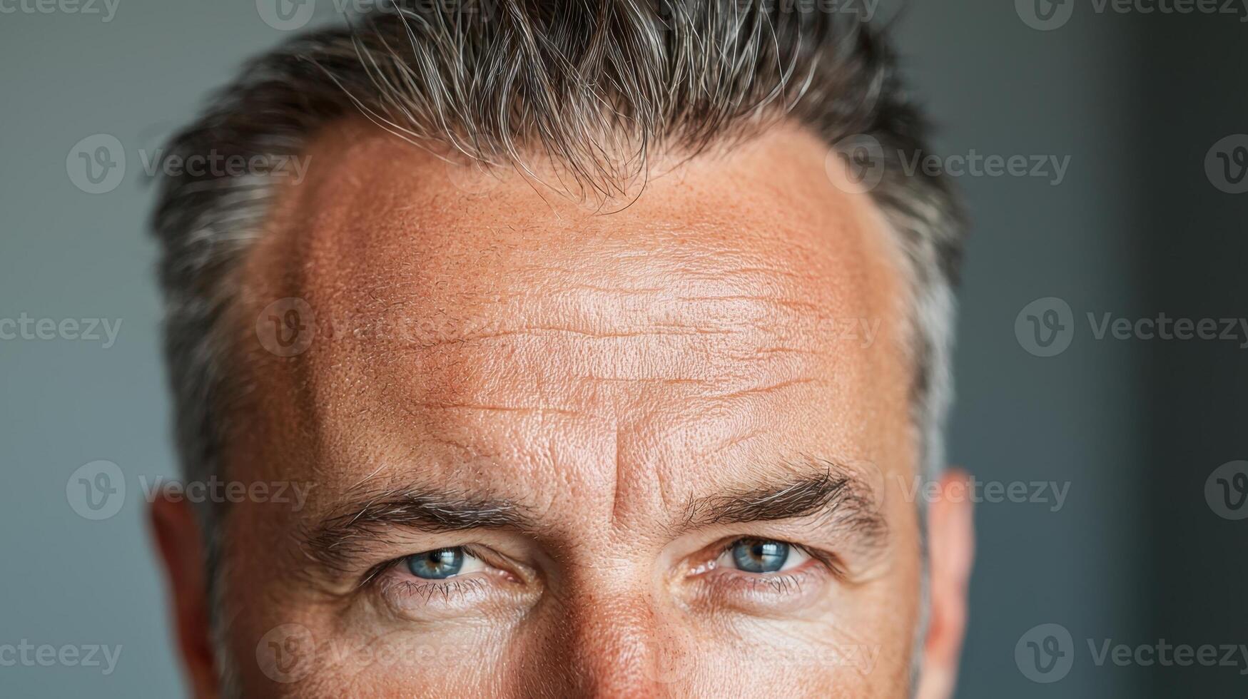 A man with a gray shirt and blue eyes photo