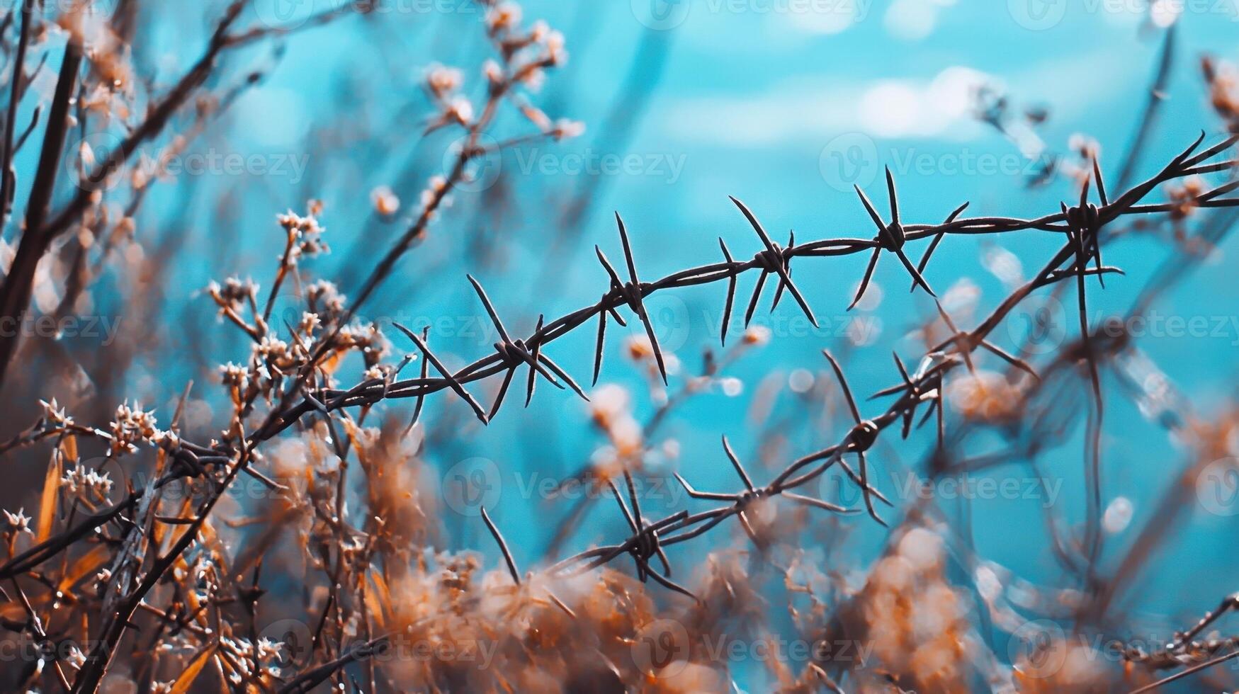 A close up of a plant with barbed wire photo