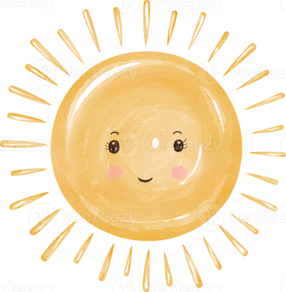 Watercolor graphic illustrations sun, can be used in a variety of ways, such as digital printing, decoration, scrapbooks, stickers, baby rooms, illustrations png