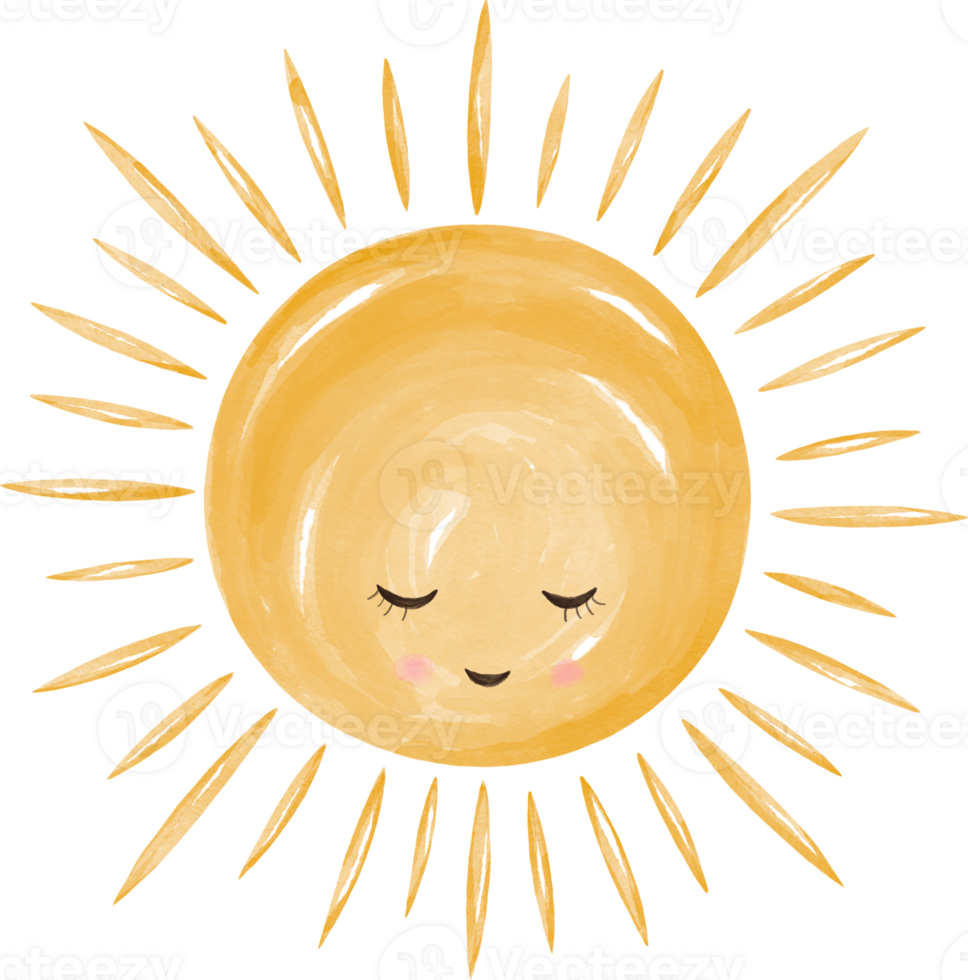 Watercolor graphic illustrations sun, can be used in a variety of ways, such as digital printing, decoration, scrapbooks, stickers, baby rooms png