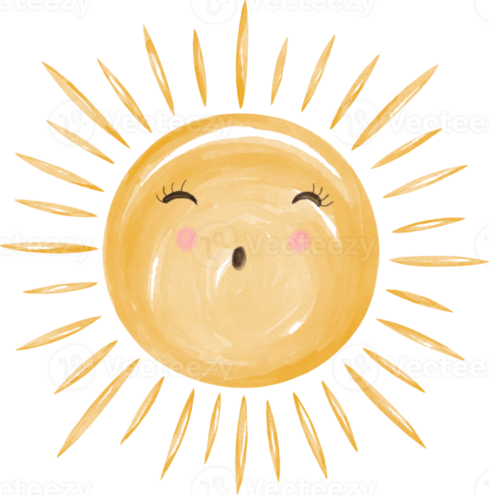 Watercolor graphic illustrations sun, can be used in a variety of ways, such as decoration, scrapbooks, stickers, baby rooms, illustrations png