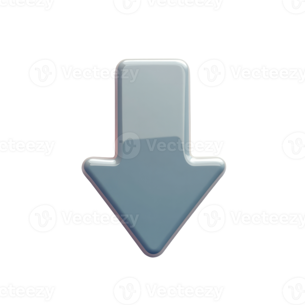 3D Glossy Gray Down Arrow Icon On Transparent Background png