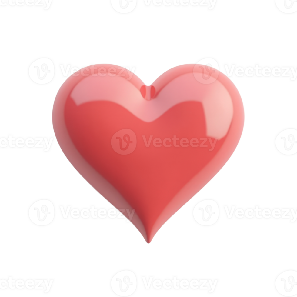 Glossy Red Three Dimensional Heart on Clear Background png