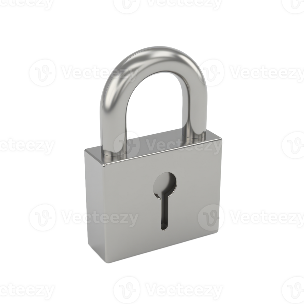 Silver Padlock On Transparent Background 3D Render png